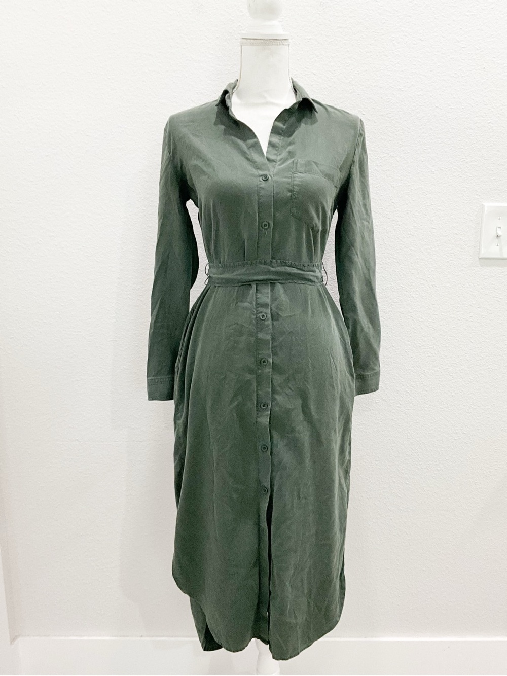 Cloth & Stone Women’s Green Collared Long Sleeve Shirt Dress Size XS